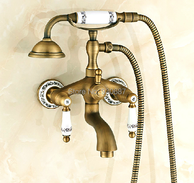 Antique Bronze Bath/Tub Mixer Faucet Ceramic Handles With Handheld Shower