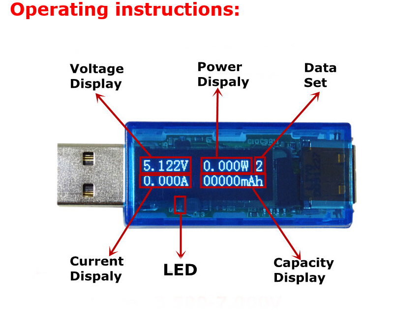 1PC  2.0 4 bit  OLED USB detector voltmeter ammeter power capacity tester meter voltage current mobile usb power