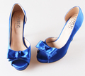 Handmade royal blue color satin D orsay bow heel wedding party prom pumps dress shoes bridal