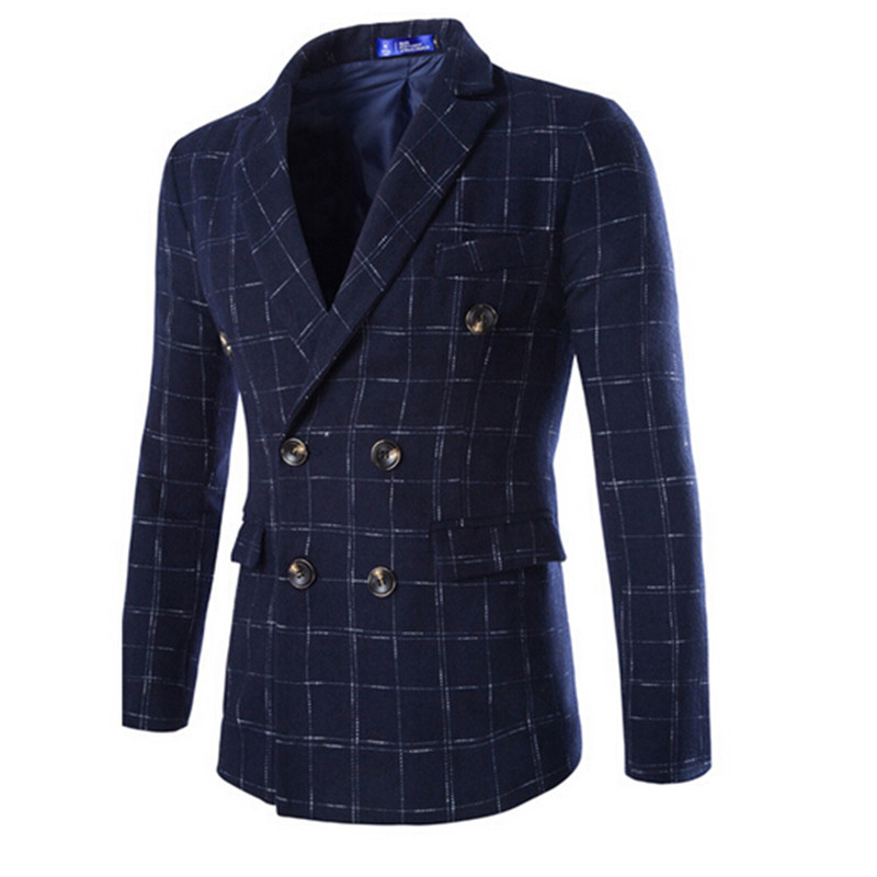 Горячая распродажа 2015 новинка бренд мужской мода высокое качество шерсть плед двубортный пиджак