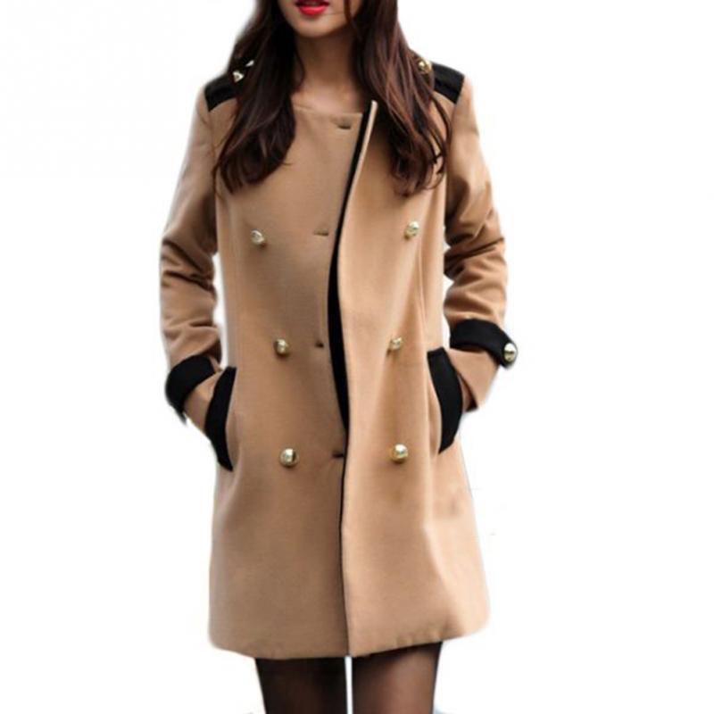 Women Double Breasted Lapel Long Coat 1pc Fashion WOmen Coat Winter warm coat