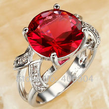 Wholesale Charming Lady Round Cut Pink Tourmaline White Sapphire 925 Silver Ring Size 6 7 8