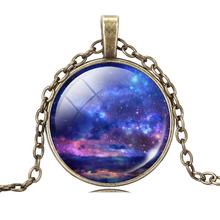 New Glass Galaxy Pendant Necklace Antique Bronze Chain Necklace Choker Statement Fashion Jewelry For Men Women