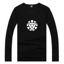 Superhero Iron Man Reactor Logo Print Women Long Sleeve T-shirt Casual Combed Cotton Lycra Black Tshirt Female Tshirts