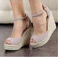 Women sandals Shoes 2017 Ladies High Heel Sandals Summer Women s Open Toe Button Straw Braid