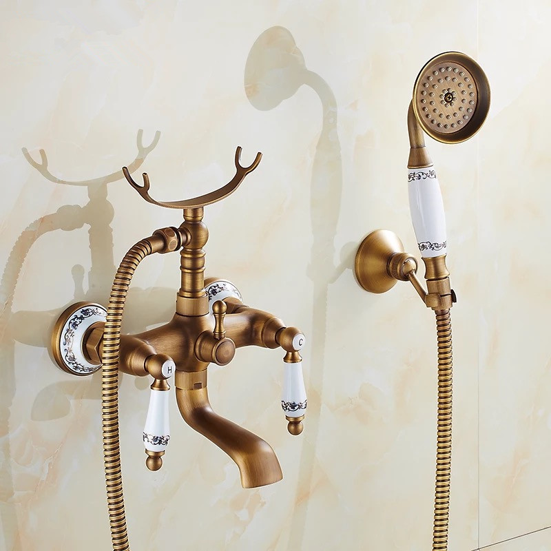 Antique bath faucet with shower porcelain shower faucet bathroom telephone bath faucet with hand shower bathroom shower tap