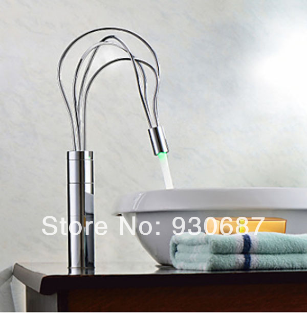 Modern Design Bathroom LED Vessel Sink Faucet Single Handle Mixer Tap