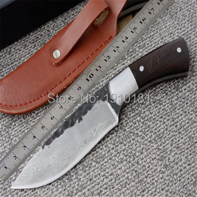 Straight Handmade forged Damascus Steel  hunting knife fixed blade knife 58HRC ebony handle free shipping