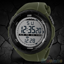 Men ‘ s impermeable LED de silicona banda temporizador deportes de pulsera de cuarzo 4KLG