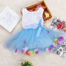 2016 Cute Summer Kid Baby Girls Princess Tutu Dress Lace Bow Flower Vest Dress Mini Dress