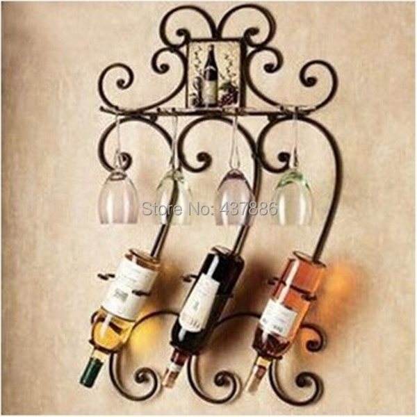 Different colors fashion wine bottle holder wrought iron wall hanging wine rack bar wine glass holder