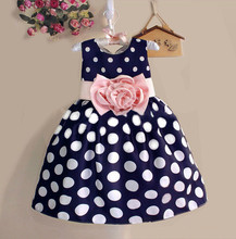 2015 New Stylish Kids Toddler Girls Princess Dress Sleeveless Polka Dots Bowknot Dress! 2 color Top quality navy blue white