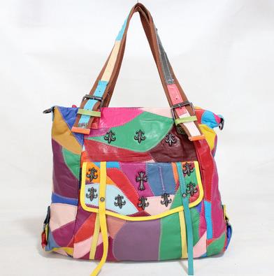 2015 New Genuine Leather Handbag Womens Fashion Multi colored Patchwork Shoulder Messenger Bags ...