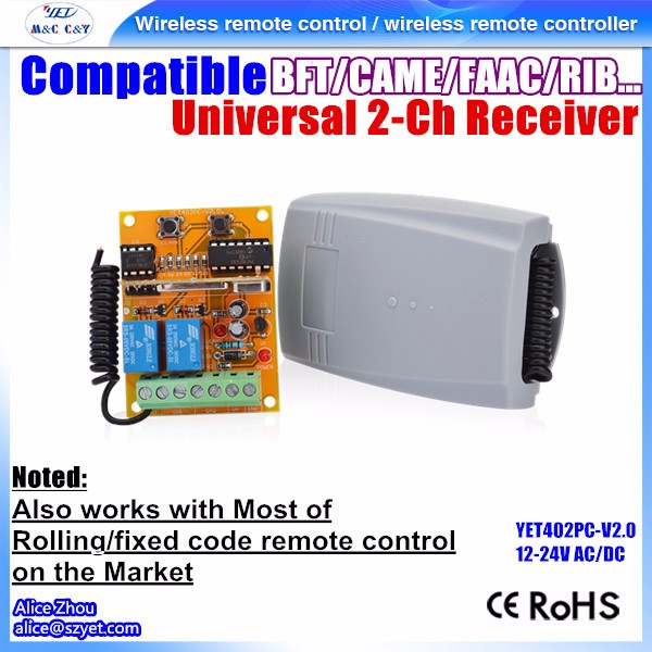 Universel Wi-Fi 12-24V Dc-Ac 2-Channel Fixé /& Roulant Code Récepteur 433.92MHz