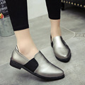 2016 New Spring Fall Fashion Hot Women Pointed Toe Casual Shoes Black Sliver Loafers Flat a