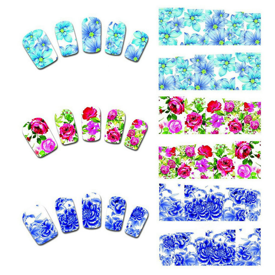 50 Sheets Nail Art Flower Water Tranfer Sticker Nails Beauty Wraps Foil Polish Decals Temporary Tattoos