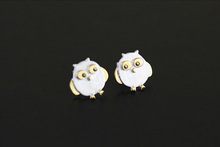 Fashion 925-sterling-silver Matte brushed cute owl earrings for women boucle d’oreille Small animals Charm Jewelry Stud Earring