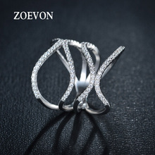 ZOEVON New White Gold Plated Tiny Swiss CZ Paved Fashion Jewelry Double waves Twist Rings for