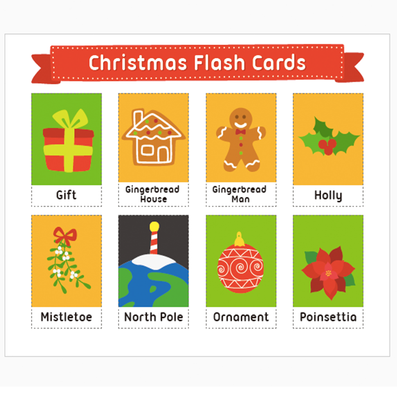 3pcs Set Christmas English Word Card Learning Flash Cards Kids Gifts Montessori Education Wall Classroom Decoration A4 Big Card