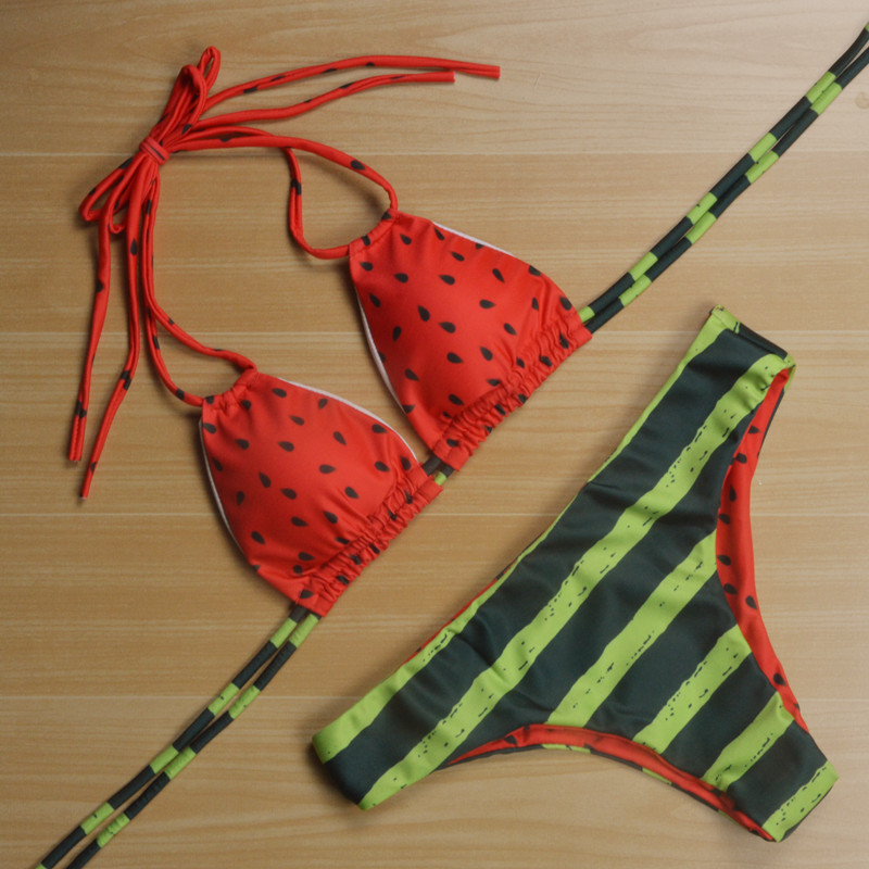 2016 Sexy Push up Elegant Watermelon Striped Bikini Set Women Swimwear Brazilian Print Swimsuit Beach Wear Biquini Bathing Suit