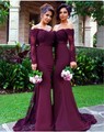 Long Mermaid Bridesmaid Dress 2017 Strapless Long Sleeve Button Floor Length Chiffon 2016 Bridesmaids Dress Wedding