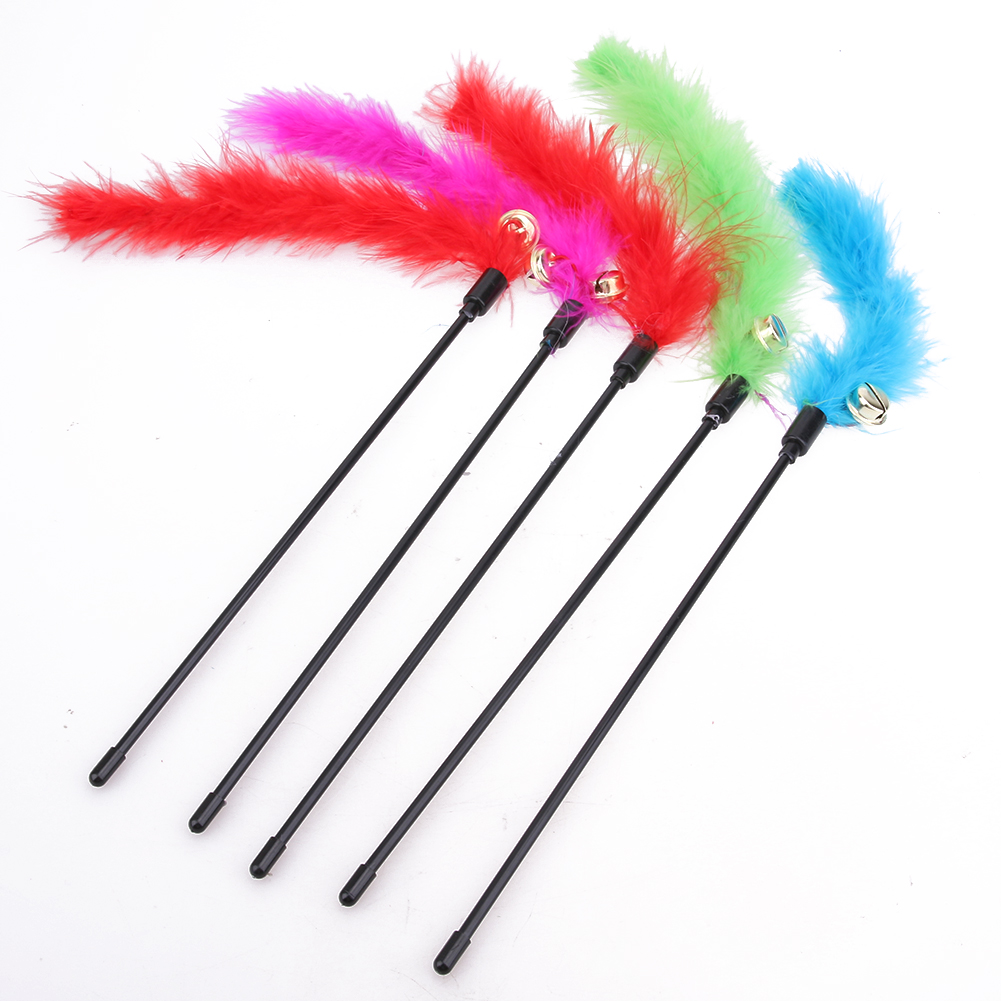 Turkey Feather Cat Kitten Teaser Toy Wand Chaser Cat Rod Stick Multi-Colors 10" 