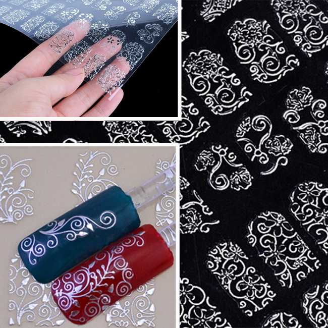 1Pack 108PCS Women Unique Beauty One Sheet Silver DIY 3D Nail Stickers Decals Manicure for Nail