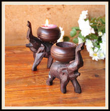 Thailand style wooden carved elephant candle holder for home