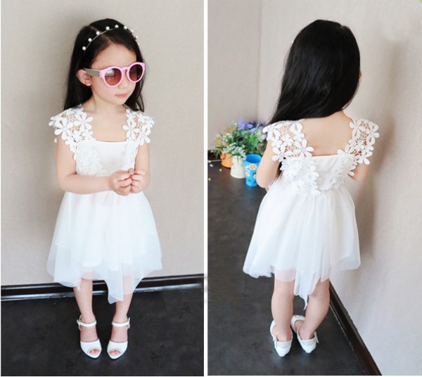 2015 Summer Little Girl Dress Sleeveless Floral Lace Flower Strap Dress Baby Bridal Princess Dresses Chiffon Vstinus