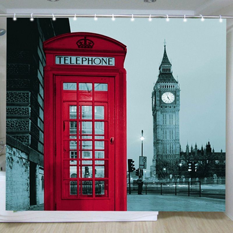 New Famous City Landmark Pattern London Big Ben Polyester Shower Curtain Waterproof Home Bathroom Curtains