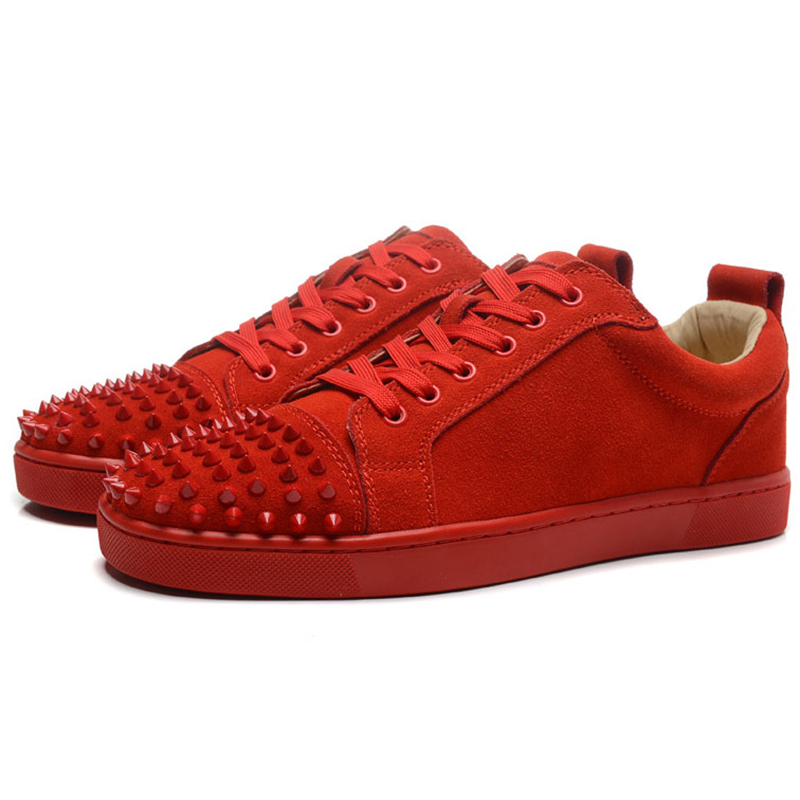 2015 new fashion casual shoes flat red bottom shoes for men with spikes brand men&#39;s loafers red ...