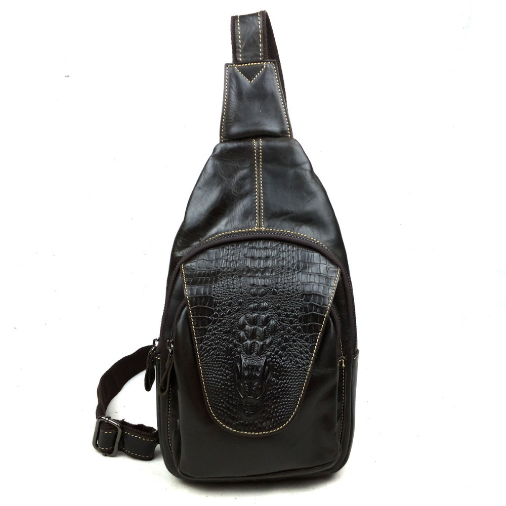 Fashion men genuine leather chest bag trend hiking travel messenger bags crocodile pattern ...