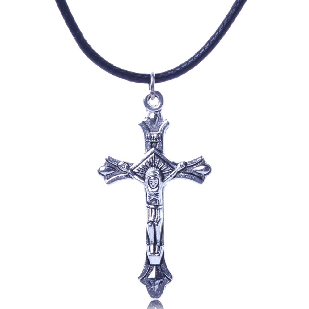 Men   Cord Pendant cross Necklace New leather pendant cord Leather Cross  on and Both Fashion Chain