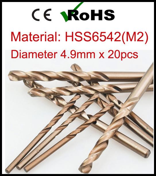 Diameter 4 9mm x 20pcs High Speed Steel M2 Metal Working Drilling Power Tools Twist Drill