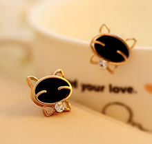 2015 Hot Sale Cute Korean Fine Gold Tone Black Enamel Mashimaro Rabbit Stud Earrings Jewelry Gift For Women Accessories E307