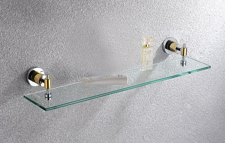 Free Shipping Bathroom Accessories Products Single Glass Shelf,Brass Made Base+Glass Shelf-Cosmetics shelf  GB012c
