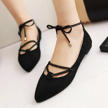 Sexy Flock Thick Low Heel Night Club Women Pumps Size 34-43 Lady Pointed Toe Lace Up Butterfly Knot Fashion Casual Shoes Black