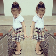 Girls Clothes Set European Kids Short Sleeve Lapel T-shirt And Plaid Scotland Skirt Suit Summer Style Children’s Clothing