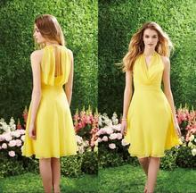 Fashion Yellow Modest font b Bridesmaid b font Gowns Short A Line Crew Zipper Comfortable Party
