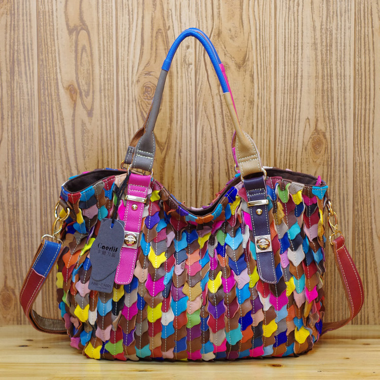 LGFWB15030-Multi-Colored-Bohemia-Top-grain-lambskin-leather-woven-handbag-Messenger-Bags-women ...