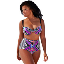 Cfanny 2016 New Women Swimwear Tribal Print Swimsuit Plus Size 4XL Summer Brazilian Bikini with Strappy High Waist Bathing Suit