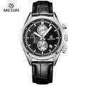 Megir new fashion military leather quartz watches men s luxury bright analog chronograph watch man watch