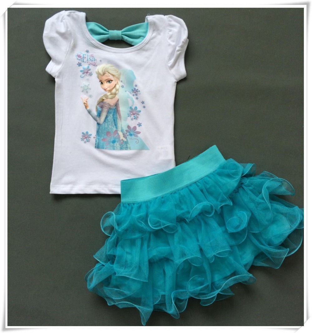 Girls dress Princess Elsa Dress T shirt 2 Pcs Set 4 8 Age Sky Blue Layered