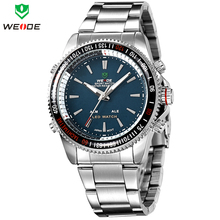 Nuevo WEIDE analógico Digital LED Dual tiempo completo acero inoxidable alarma fecha día hombres de cuarzo deportes exterior ejército militar reloj de pulsera