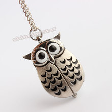 Hot sale Silver Vintage Night Owl Necklace Pendant Quartz Pocket Watch Necklace P26