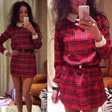 Autumn Fall Outfits Frock Long Blusas Mini Dress Turn Down Collar Plaid Tartan Check Printed Tunic Loose Shirt Dresses