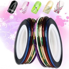 Fantastic 10 Roll Mix Color Metallic Nail Art Tape Lace Line Strips Striping Decoration UV Gel
