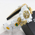 2016 Spring fashion baroque exaggerated White sunflowers flowers Metal butterfly Crystal gem Headband Women Hair accessories