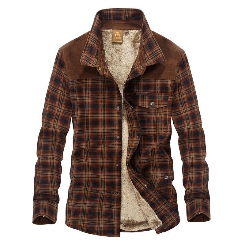 2015 New Winter Men\'s Slim Fit Warm Shirt Cotton Plus Size Thicken Fleece Dress Shirt Men\'s Casual Plaid Long-Sleeve Shirt M~3XL (1)