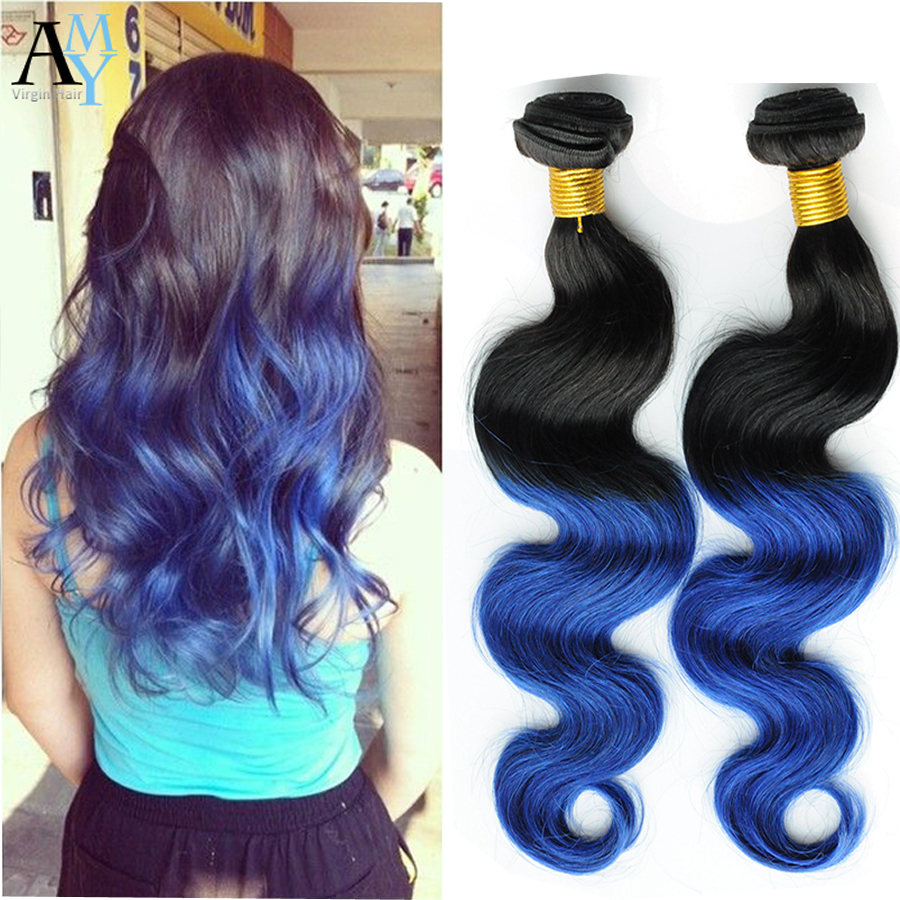Malaysian Ombre Hair Extensions Two Tone Human Hair Weave 3PCS 7A Malaysian Body wave Ombre Virgin Hair Blue Ombre Weave Bundles